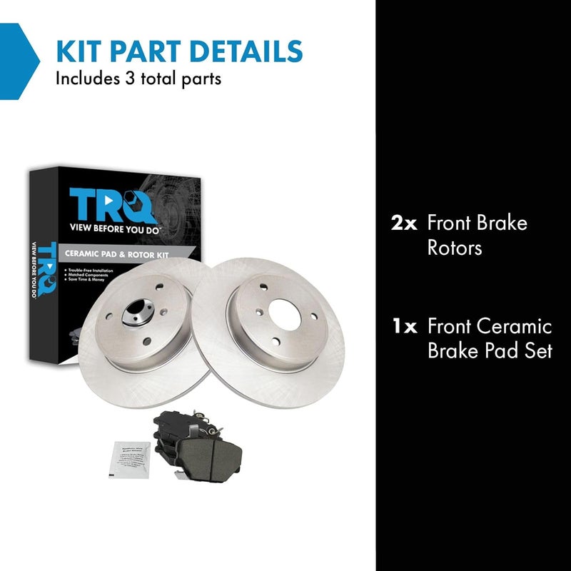 TRQ Front Brake Pad and Rotor Set Ceramic Solid Rotors Compatible with 2008-2016 Smart Fortwo - Image 2
